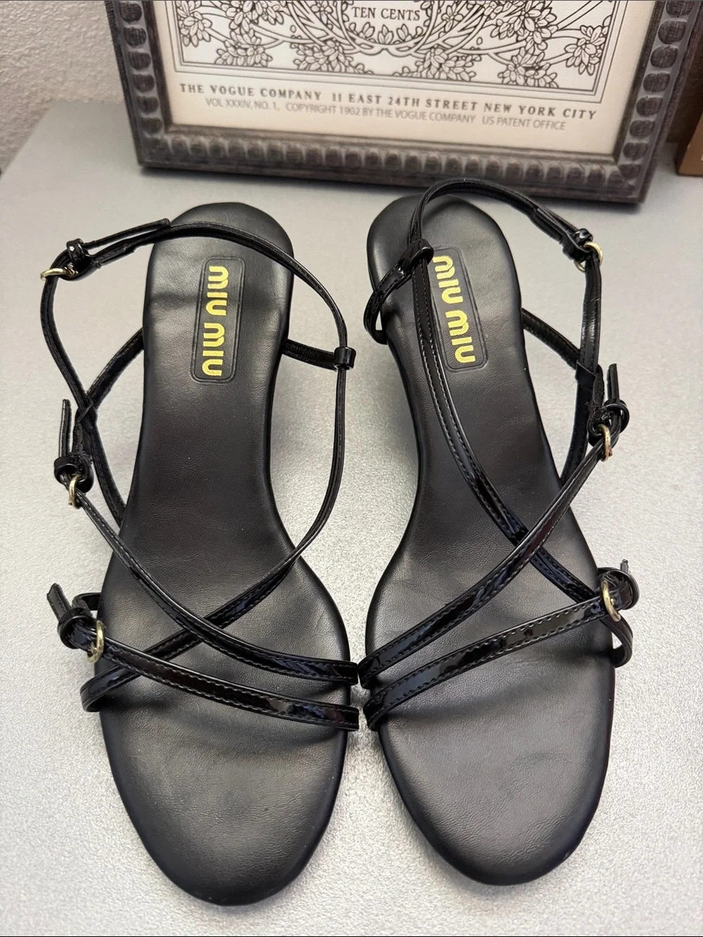 Miu Miu Black Patent Strappy Ankle Sandals